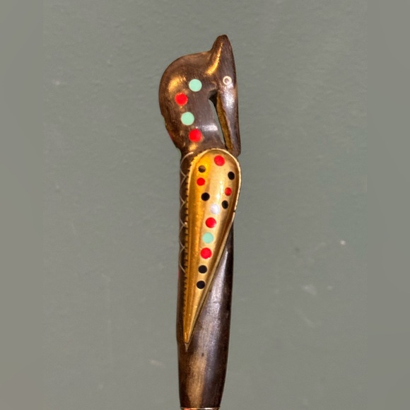 Set of 3 Vintage LEBANON Carved Inlaid Figural Bird Handle spoon fork spatula - Picture 6 of 6